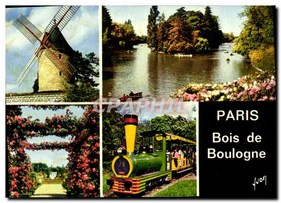 CPM Paris Bois de Boulogne Train Moulin a vent