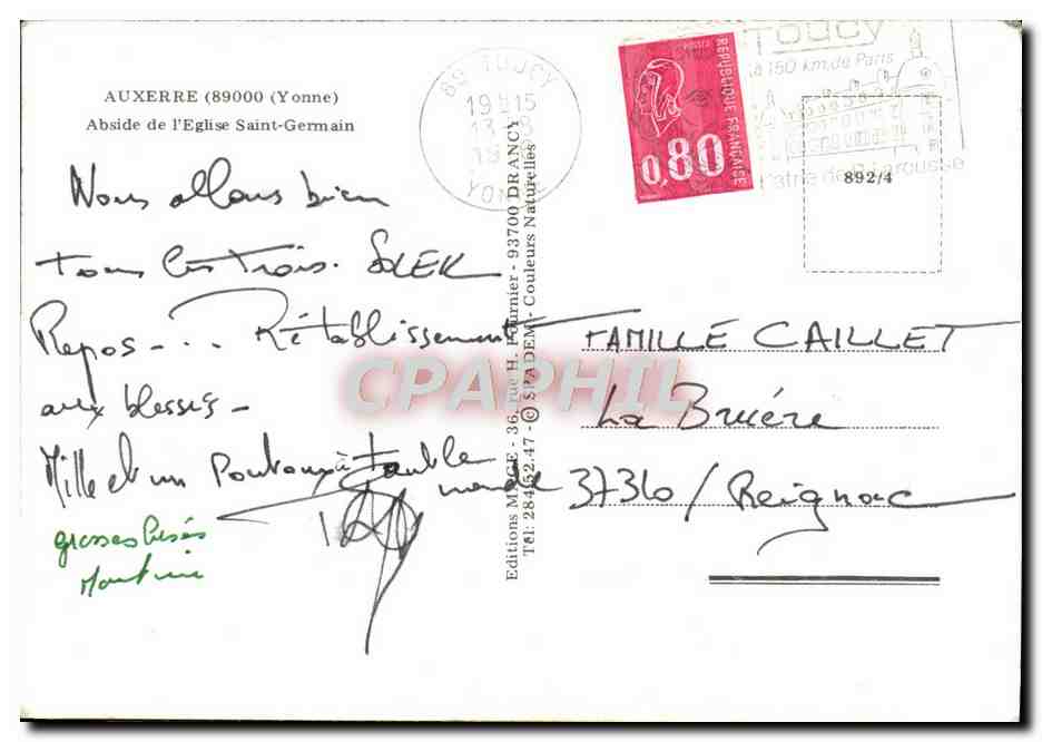CPM Auxerre Abside de l'Eglise Saint Germain — Verso