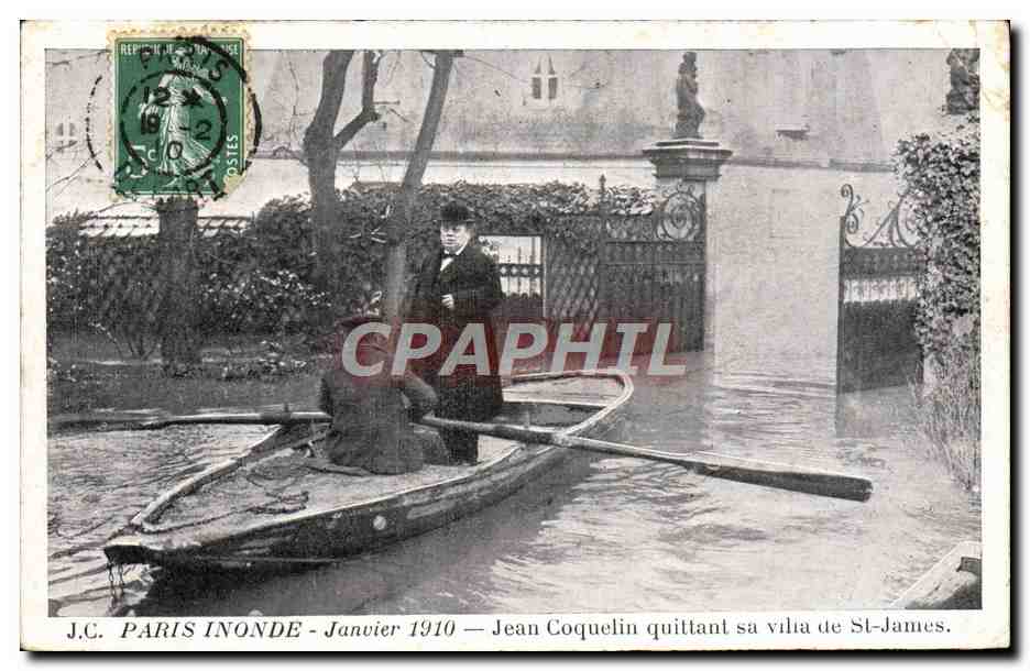 CPM Paris Inonde Janvier Jean Coquelin quittant sa villa de St James