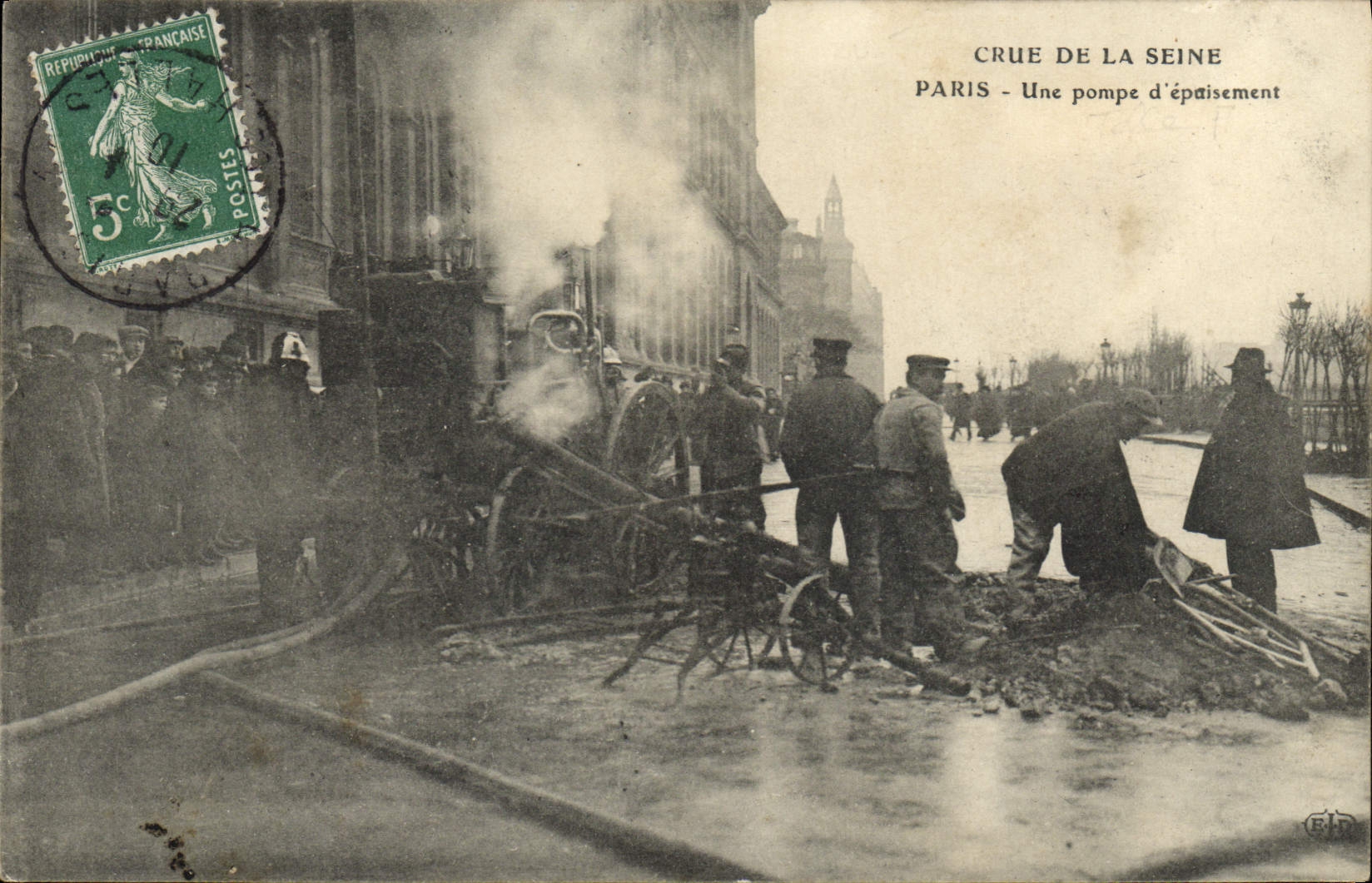 Crue de la Seine — Paris — Une pompe d’épâisement — Éditeur E.P.D.