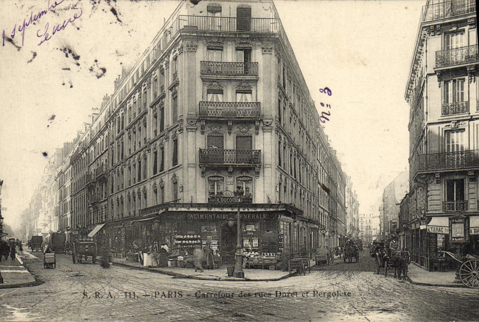 Angle des rues Duret et Pergolese — Paris — éditeur R. Ducouli