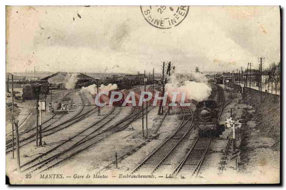 Cartolina d'epoca Mantes Stazione di Mantes Ramificazioni Treni
