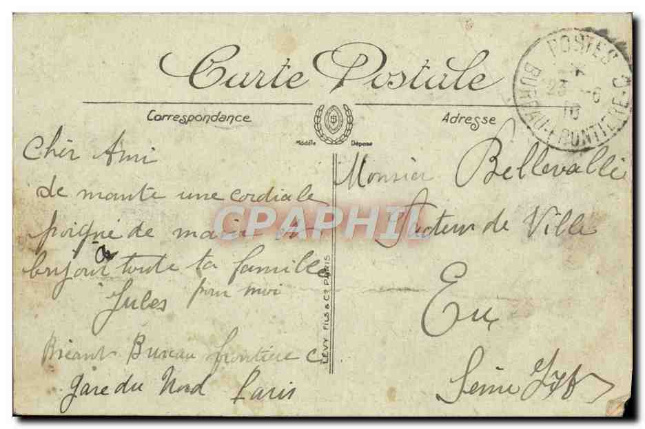 Cartolina d'epoca Mantes Stazione di Mantes Ramificazioni Treni — Verso
