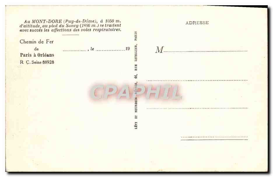 CPA Le Mont Dore Vue Generale — Verso