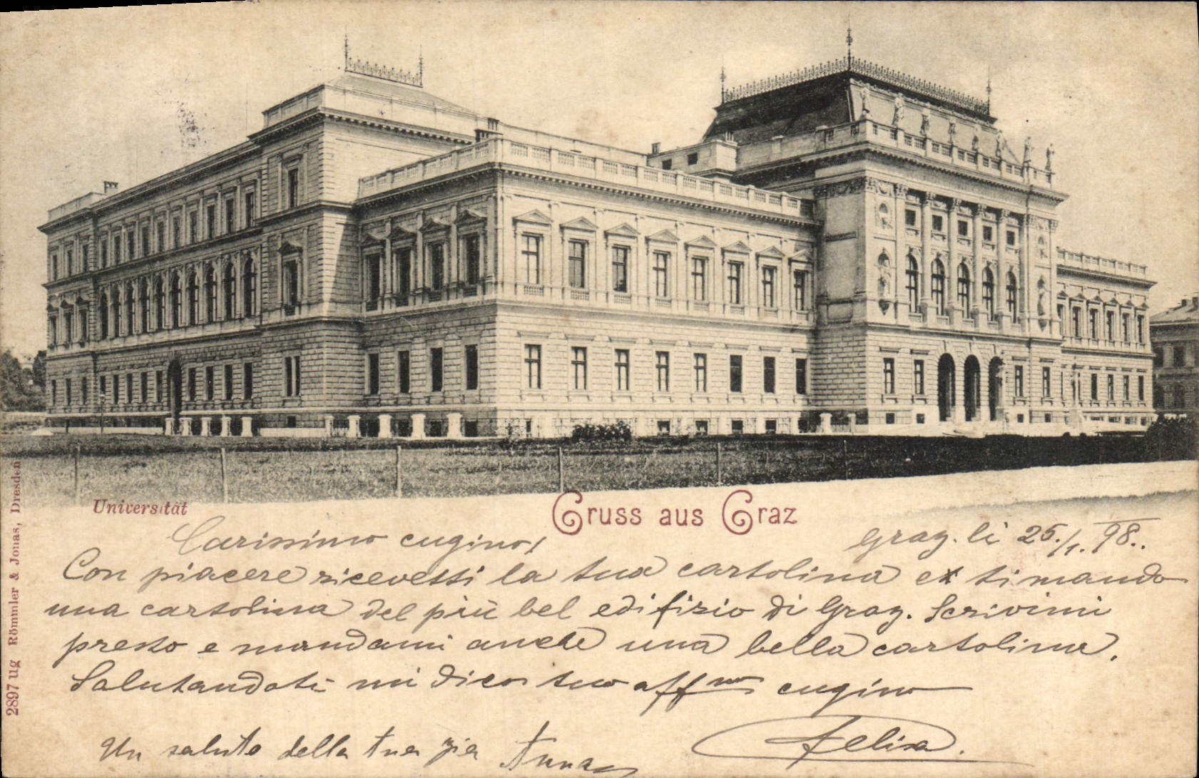 Universität Graz — bâtiment de l'Université de Graz — éditeur Römmel & Jonas, n° 2597