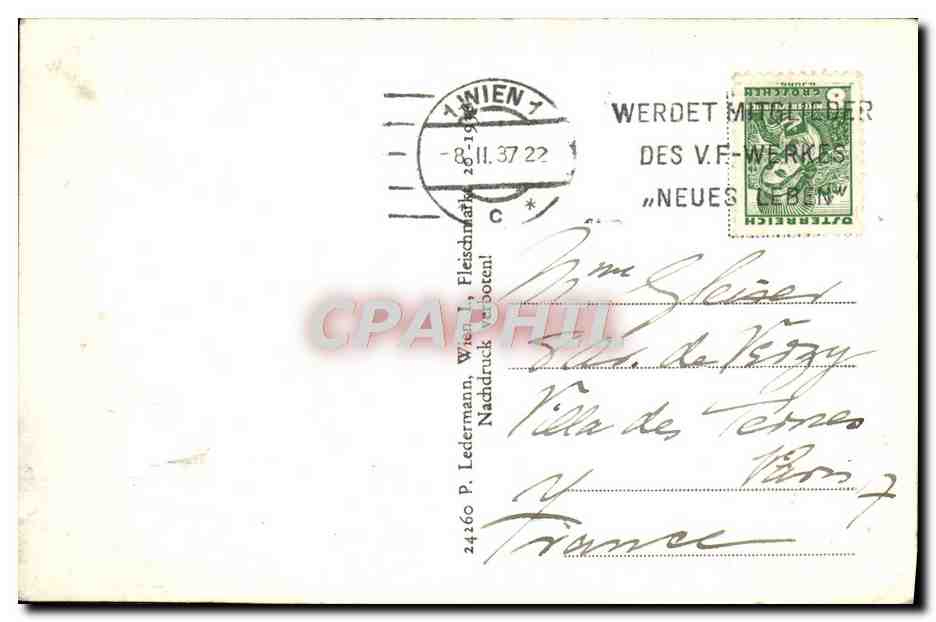 CPA Haus der Burdes Gegetzgebung Rathaus Ring Wien — Rückseite