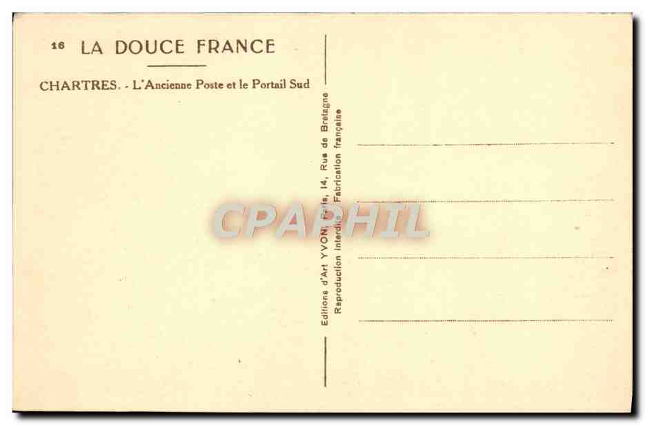 CPA Chartres L'Ancienne Poste et le Portail Sud — Rückseite