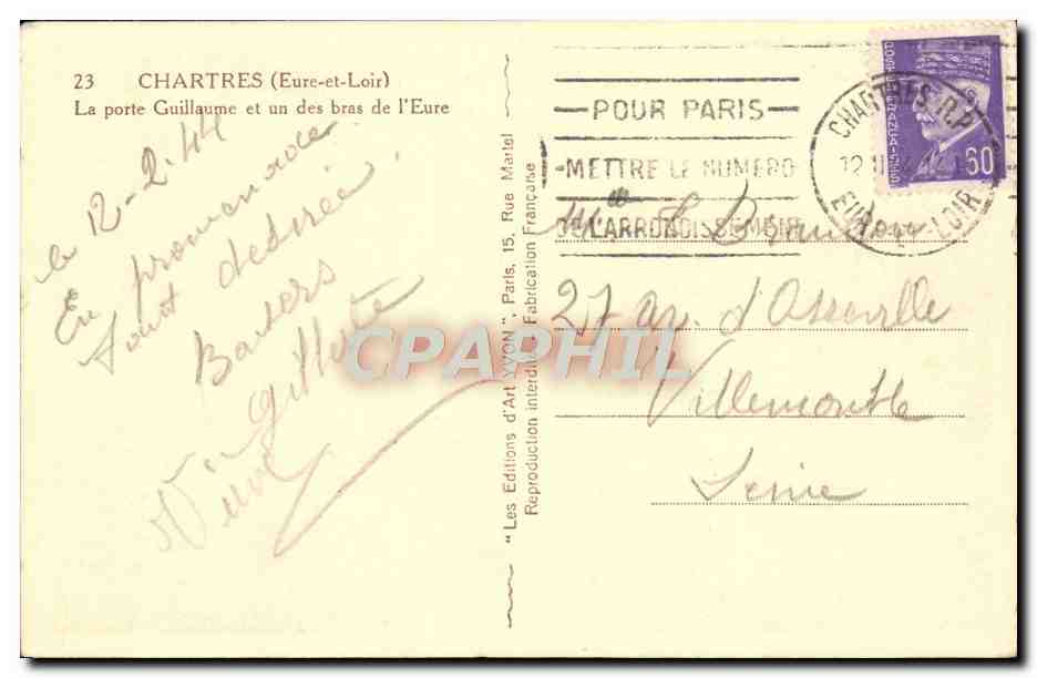 CPA Chartres La porte Guillaume et un des bras de l'Eure — Verso