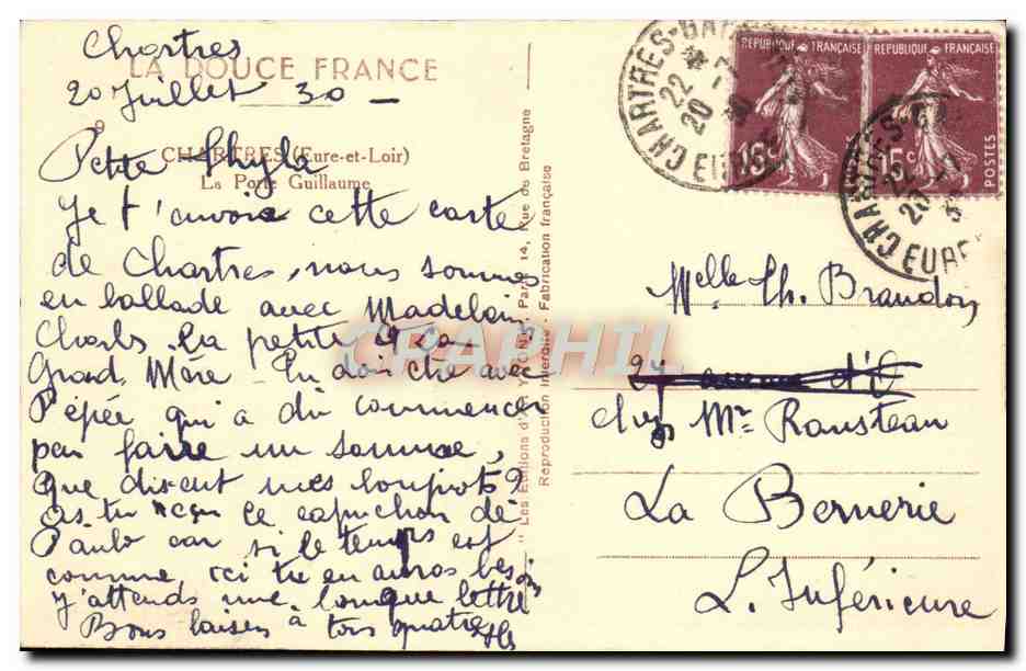 Porte Guillaume — Chartrès — Éditeur anonyme, n° de série non visible — Rückseite