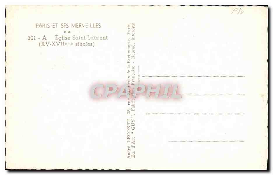 CPM Paris Eglise Saint Laurent — Rückseite