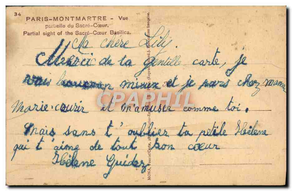 CPA Paris Montmartre Vue partielle du Sacre Coeur  — Rückseite