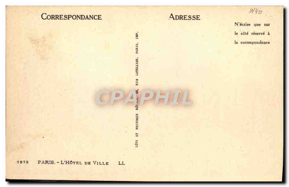CPA Paris Hotel de ville — Rückseite