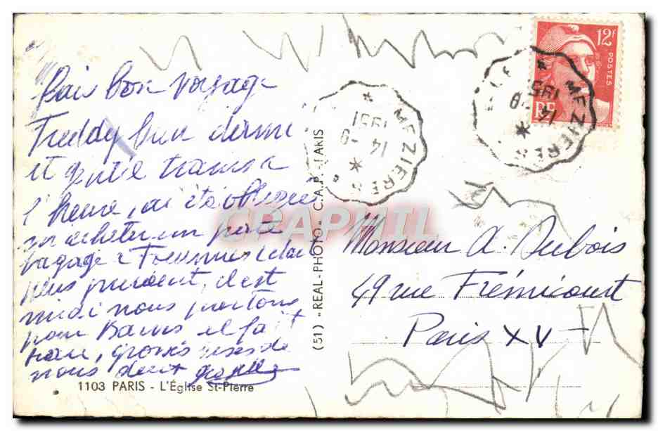 CPM Paris L'eglise Saint Pierre — Rückseite