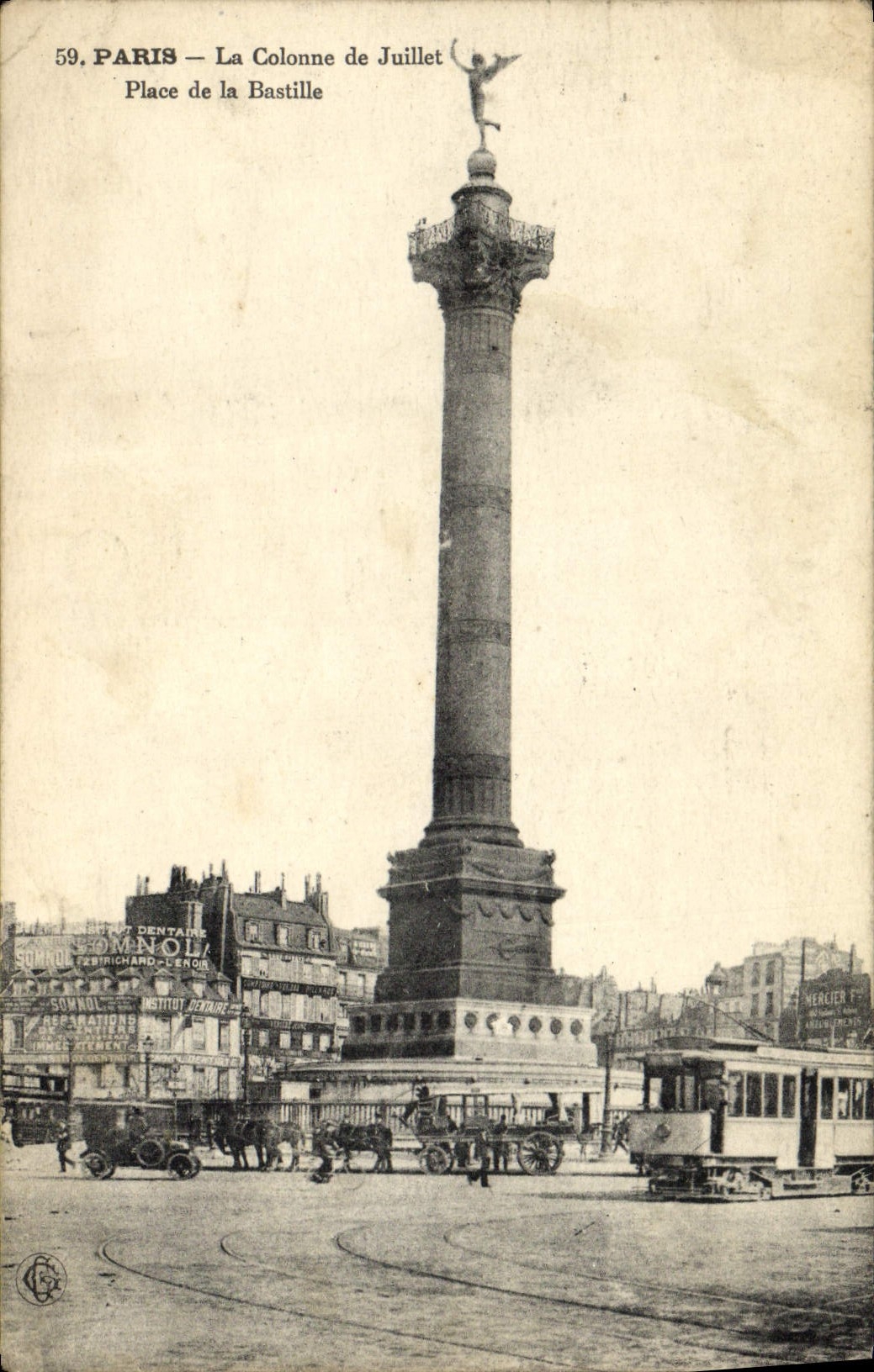 CPA Paris La Colonne de Juillet Place de La Bastille Tramway