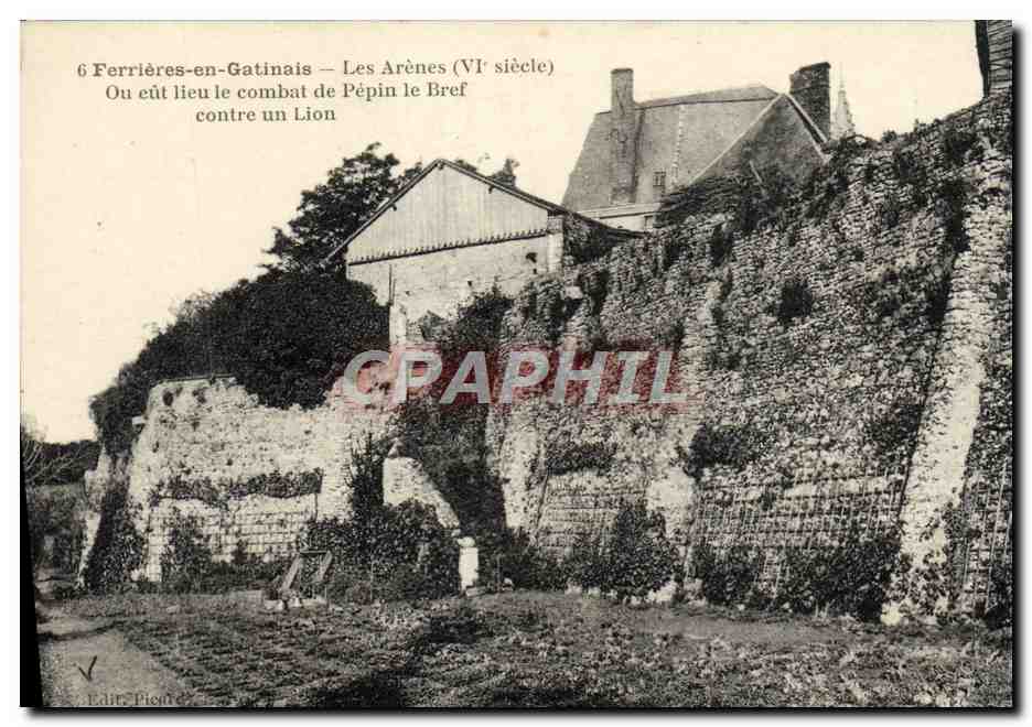CPA Ferrieres en Gatinais Les Arenes Ou eut le Combat de Pepin le Bref contre un lion 