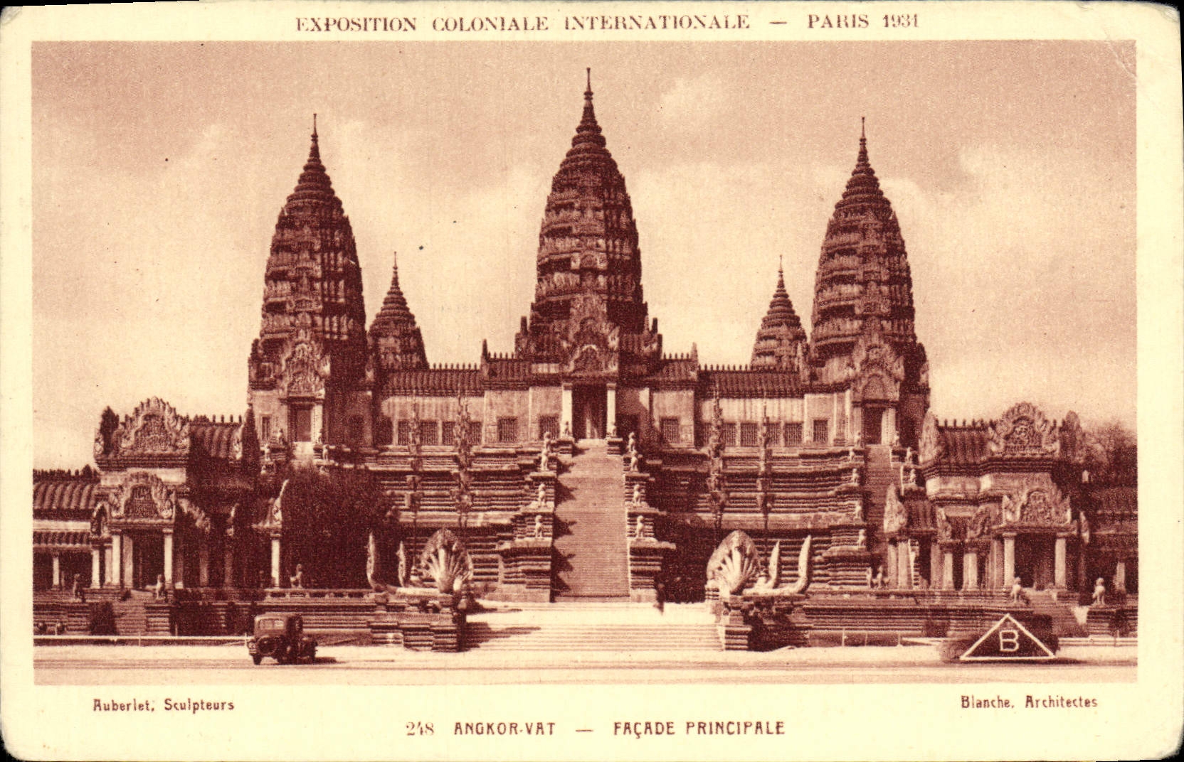 Cartolina d'epoca Esposizione Coloniale Internazionale Parigi 1931 Facade principale di Angkor Vat