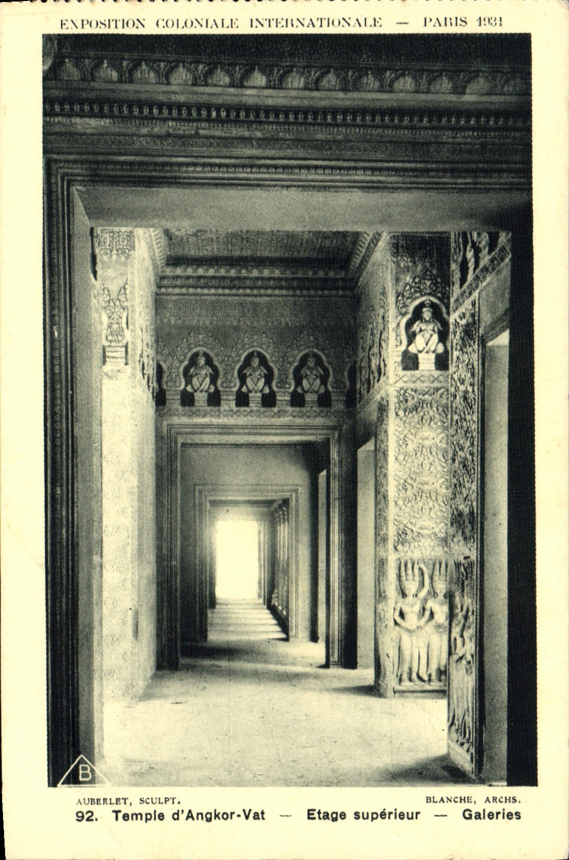 Antike Ansichtskarte Internationale Kolonialausstellung Paris 1931 Tempel von Angkor Wat Obergeschoss Galerien
