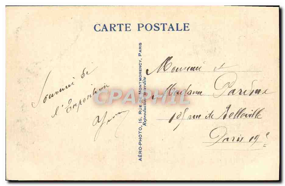 Vue aérienne de l'Exposition Coloniale — Paris 1931 — Aéro-Photo T.147 — Rückseite