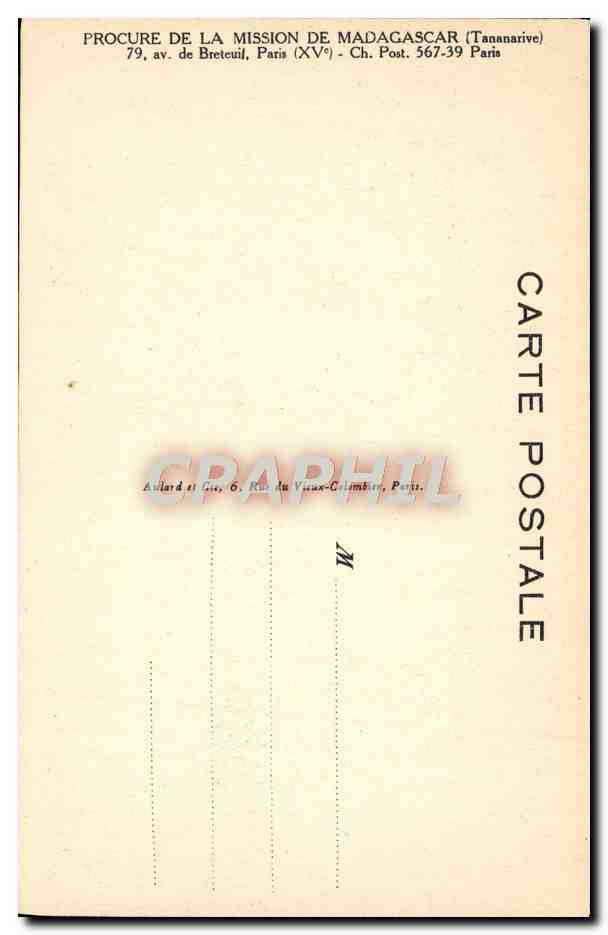 Exposition Coloniale — Pavillon des Missions, Salle de Madagascar (Pères Jésuites) — par P. de la Deveze, Y-M. Frolevaux, G. Serraz, Ch. Monginot — Verso