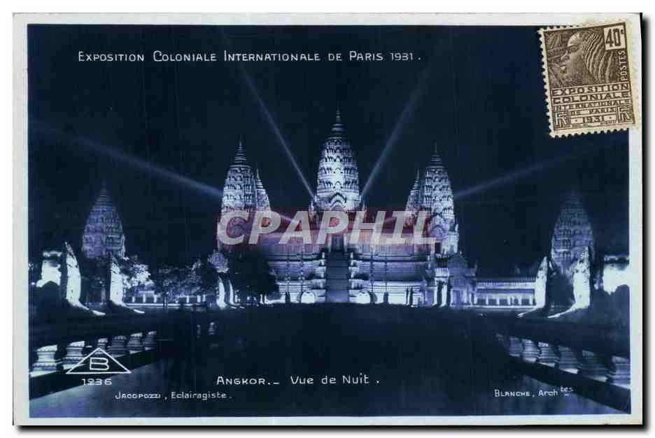 Angkor — Vista nocturna — Exposición Colonial Internacional de París 1931 — Jacopozi, Iluminador