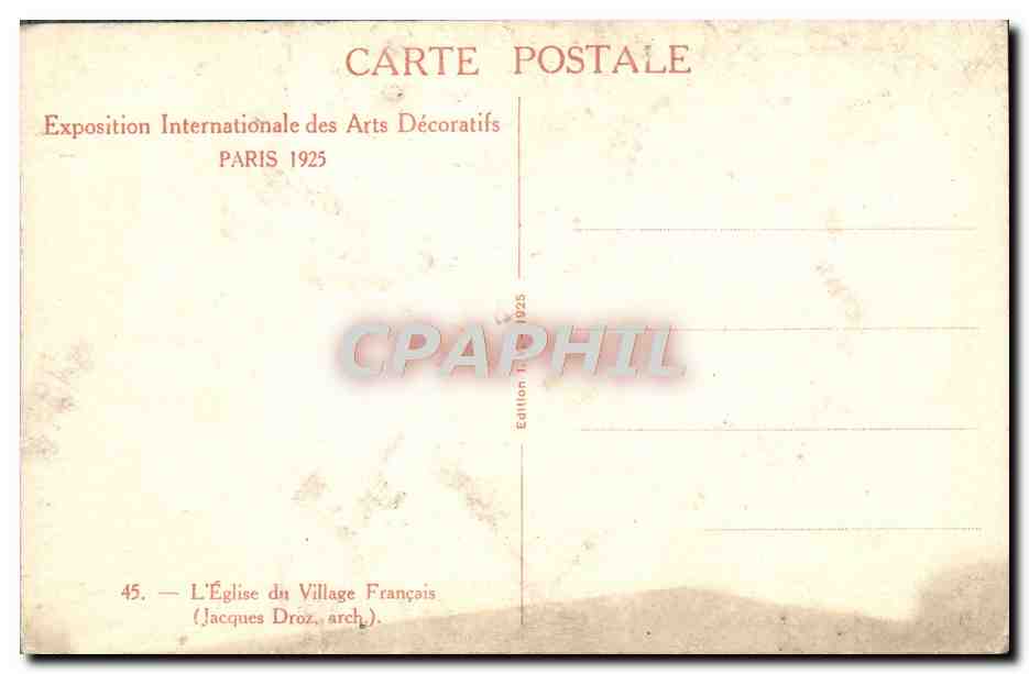 L'Église du Village Français — Exposition Internationale des Arts Décoratifs, Paris 1925 — Jacques Droz, arch. — Verso