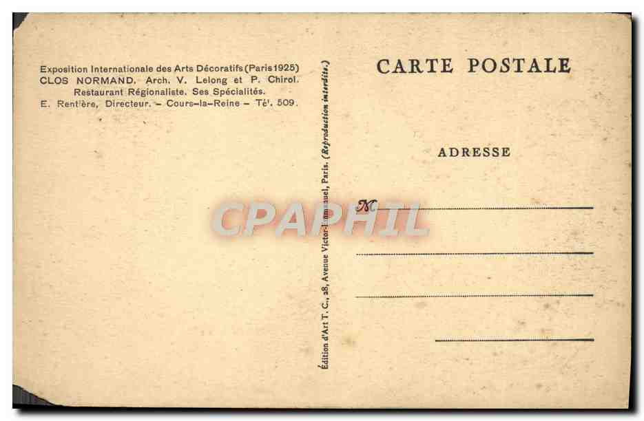 CPA Paris Exposition Internationale Des Arts Decoratifs Clos Normand Restaurant Regionaliste — Reverso