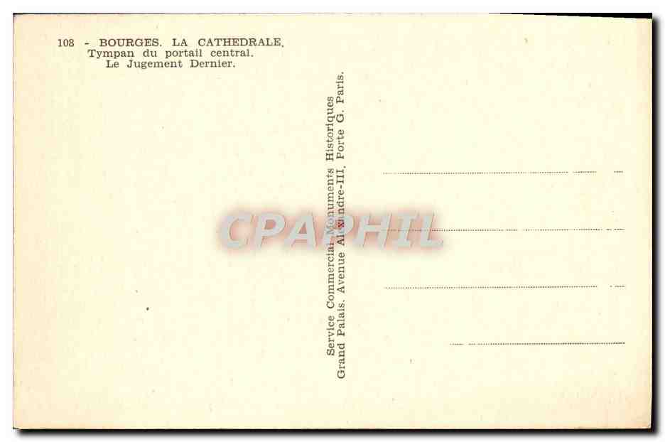 CPA Bourges La Cathedrale Tympan Du Portail Central Le jugement dernier — Verso