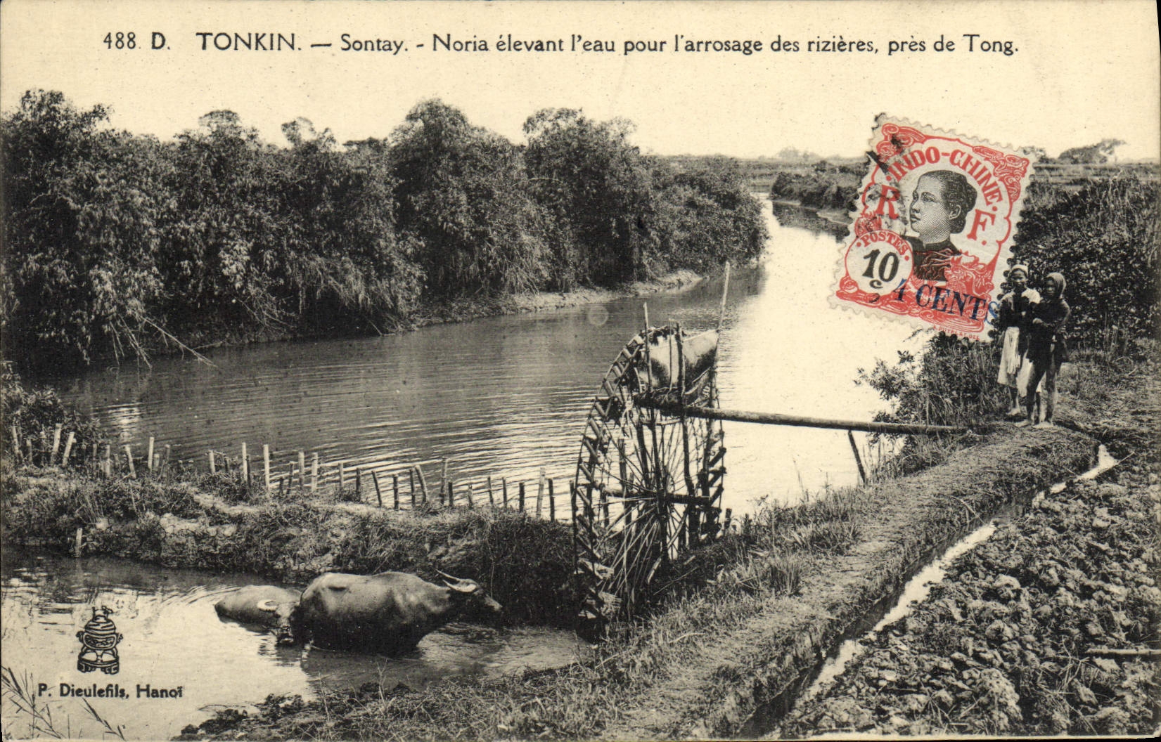 CPA Tonkin Sontay Noria Elevant l'Eau Pour l'Arrosage Des Rizieres Pres De Tong Vietnam Indochine