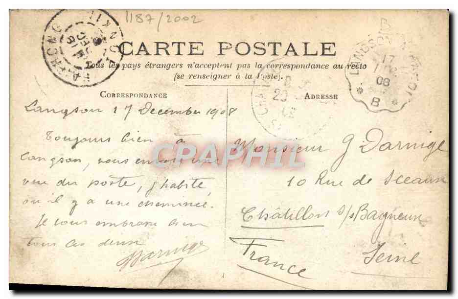 CARTE PHOTO Tonkin Vietnam Indochine Langson  — Rückseite