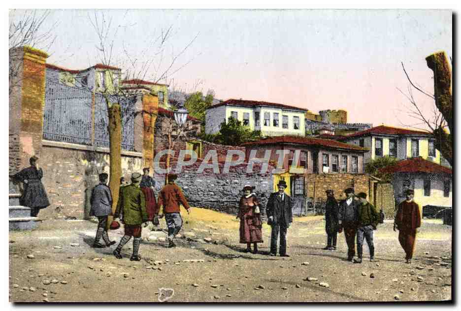 CPA Salonicco La ville haute au fond les murs creneles de Yedi Koule