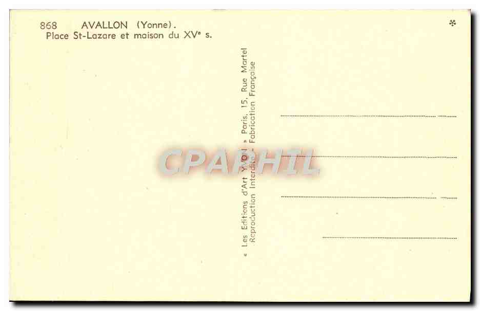 Avallon (Yonne) — Place St-Lazare und Haus aus dem 15. Jahrhundert — Les Éditions d'Art Yvon, Paris — Rückseite
