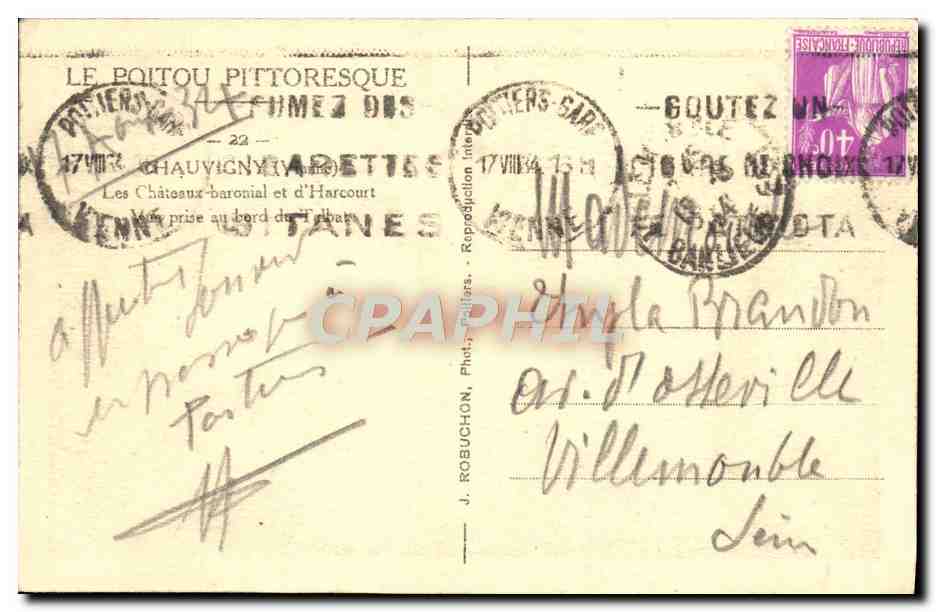 Les Châteaux baronial et d'Harcourt — Vue prise au bord du Truban — J. Robuchon, Phot. - Reproduction Interdite — Verso