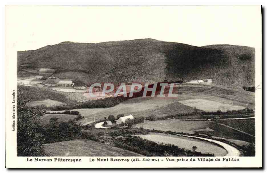 Le Mervan Pilttoresque — Le Mont Beuvray (alt. 810 m.) — Vue prise du Village de Petitton — Éditeur : Editions Montaires Lomdilte