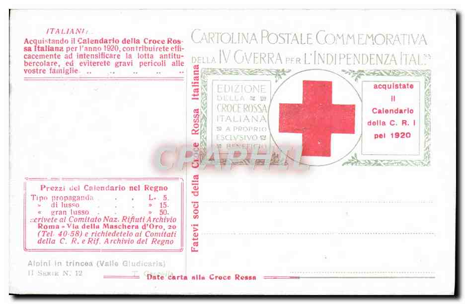 CPA Italie Indipendenzia Militaria Alpini in Trincea — Rückseite