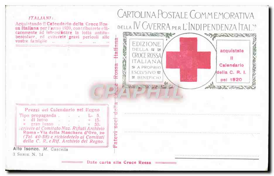 CPA Italie Indipendenzia Militaria Alto Isonzo — Rückseite