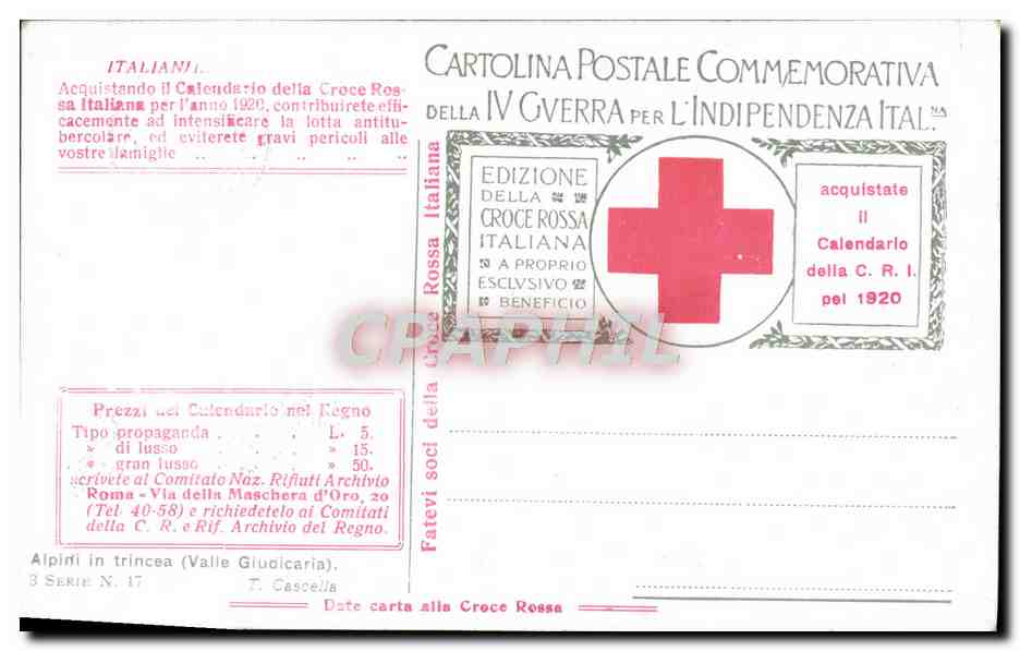 CPA Italie Alpini in Trincea Indipendenzia Militaria — Verso