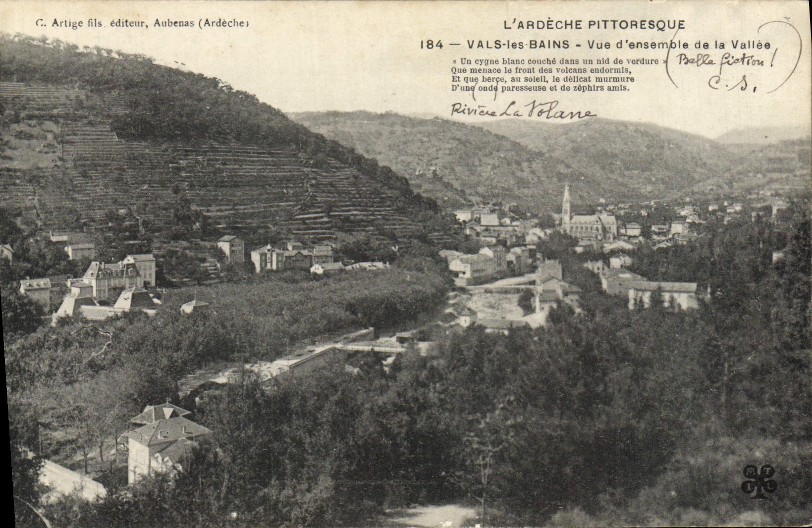 Vals-les-Bains — Vue d'ensemble de la Vallée — C. Artige fils, éditeur, Aubenas (Ardèche) — n° 184