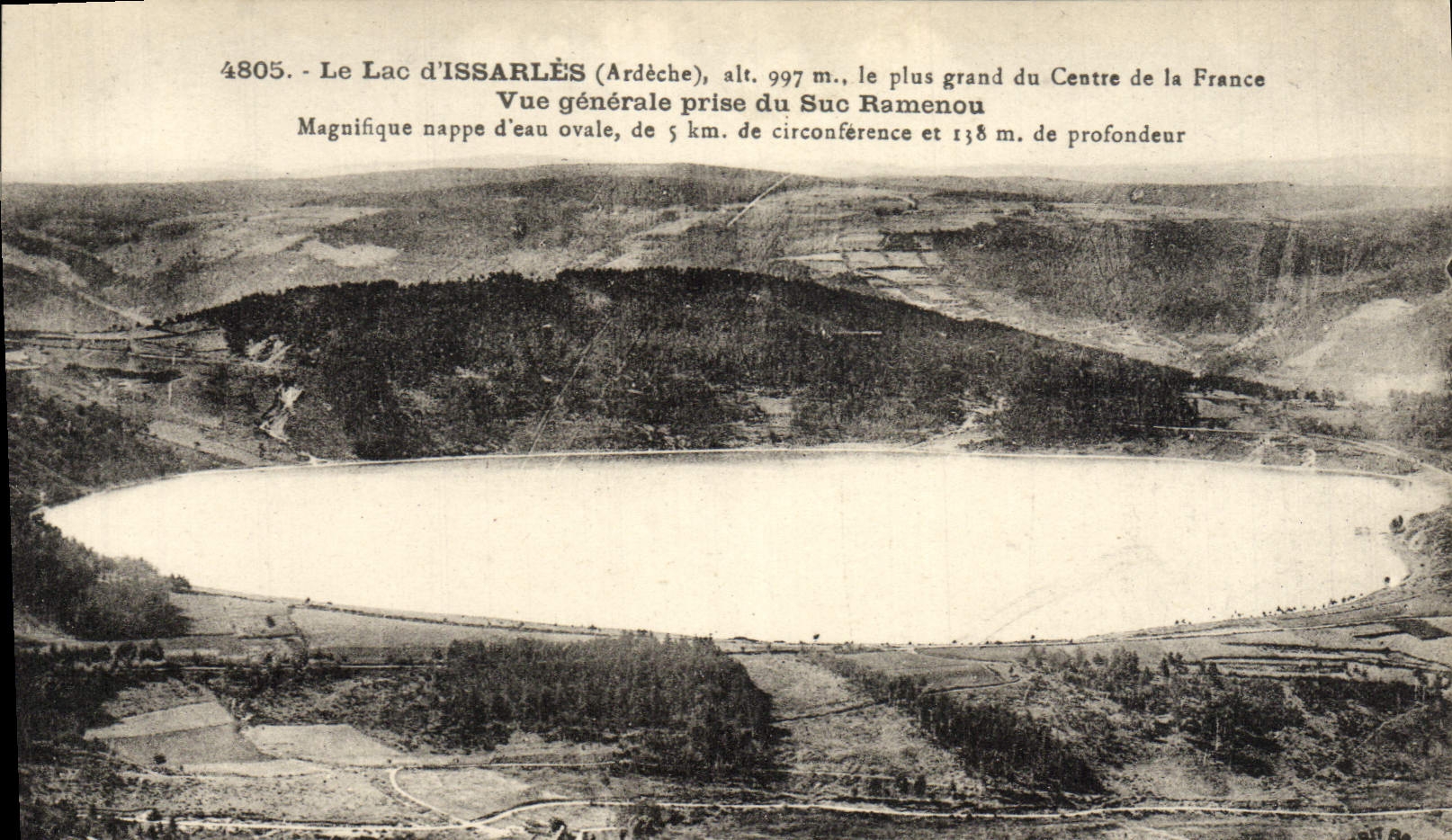 Lake Issarlès (Ardèche) — General View Taken from Suc Ramenou — Éditions d'Art Margerit-Brénon — n° 4805
