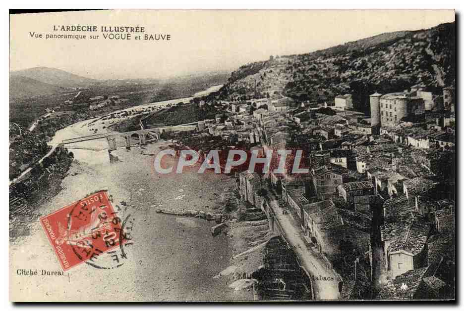Vue panoramique sur VOGUE et BAUVE — L'ARDÈCHE ILLUSTRÉE — Cliché Dureau