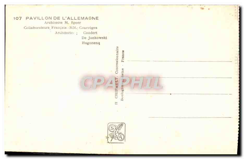 CPA Exposition Internationale Paris 1937 Pavillon de l'Allemagne Drapeau Nazi — Rückseite