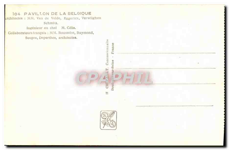 Pavillon de la Belgique — Internationale Ausstellung Paris 1937 — Verlag H. Châtil — Rückseite