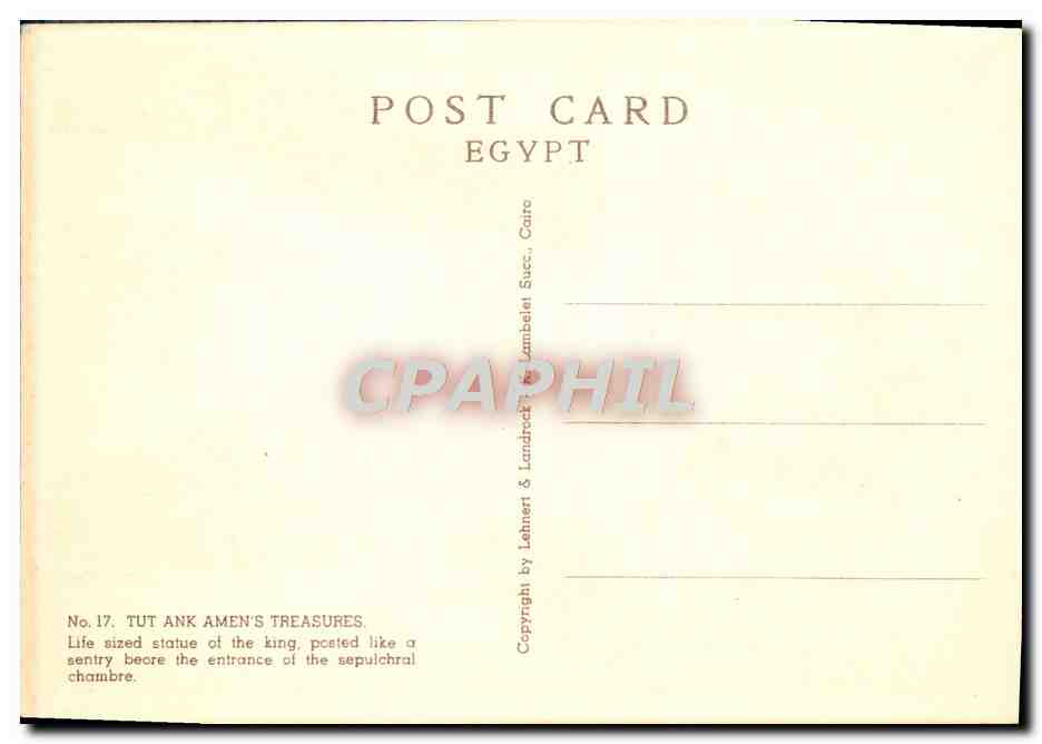 Statue de Toutankhamon — Entrée du tombeau — éditeur Lehner & Landrock, série No.17 — Rückseite