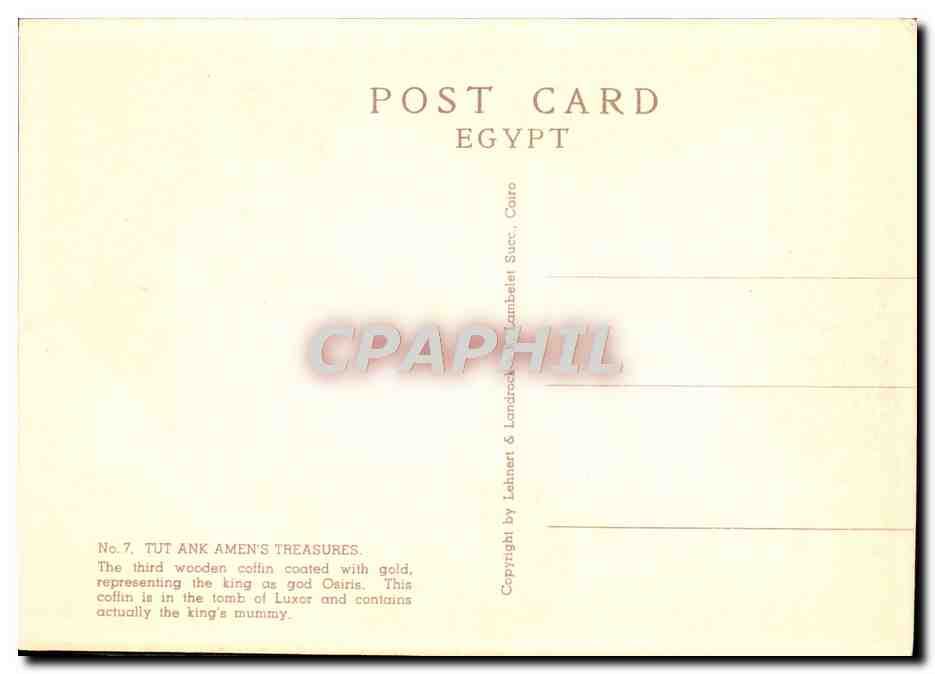 Tutankhamun — troisième cercueil en bois doré — éditeur Lehnert & Landrock, Caire — Verso