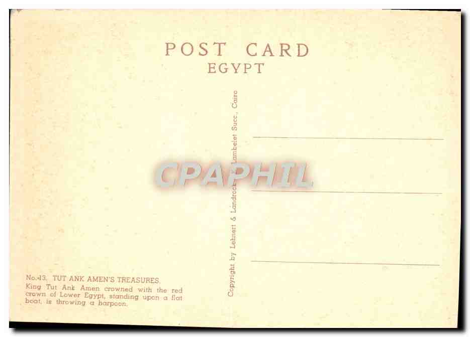 Statue d'or du roi Tutankhamon — Égypte — éditeur Lehner & Landrock, n°43 — Rückseite