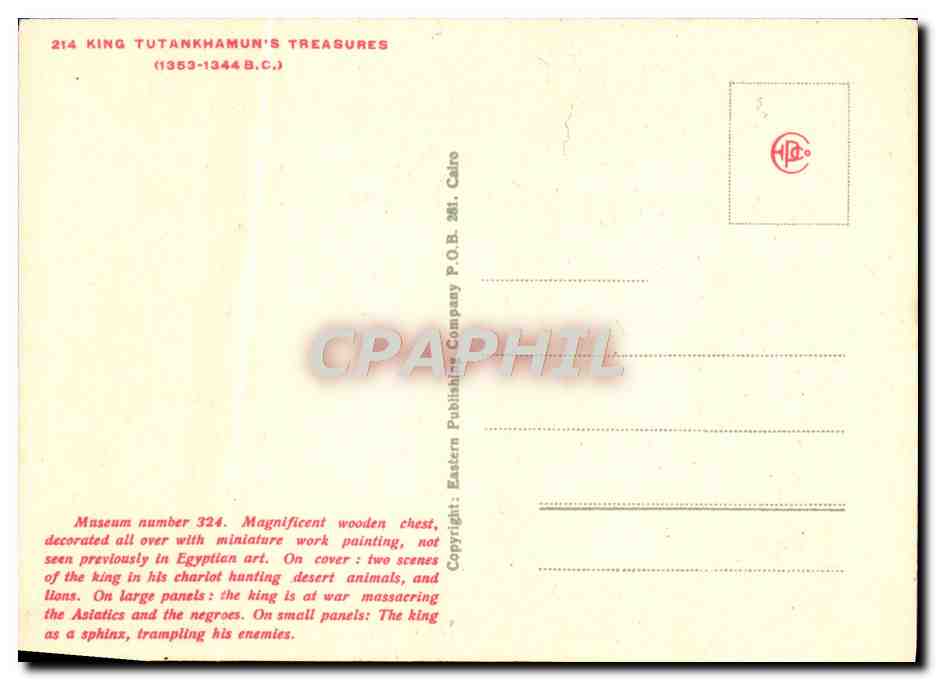 Trésor de Toutankhamon — Coffre en bois orné — Éditeur Eastern Publishing Company, n°214 — Rückseite
