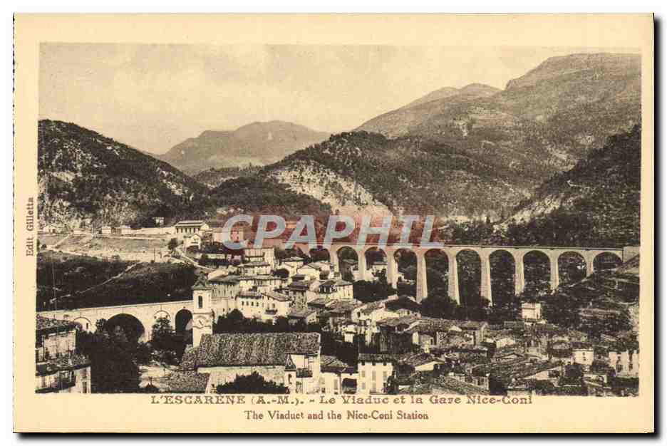 CPA L'Escarene Le Viaduc et la Gare Nice Coni