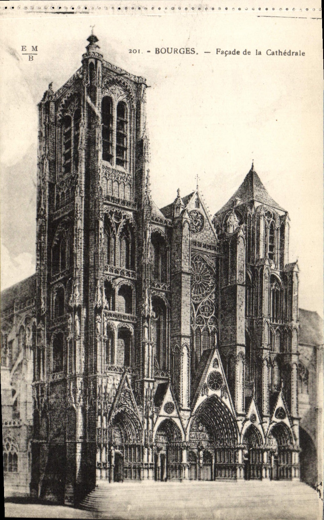 Bourges — Facade of the Cathedral — Publisher R. Maquaire, no. 201