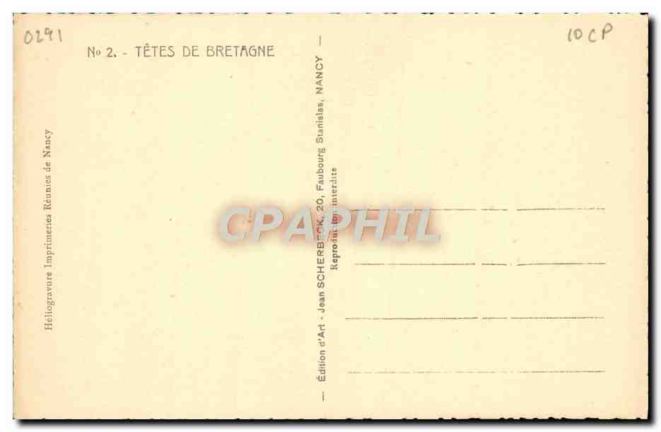 CPA Tetes de Bretagne Folklore Costume — Rückseite