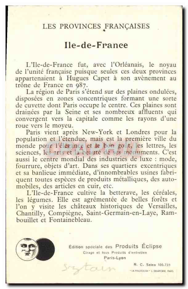Image Ile De France Provinces Francaises — Rückseite