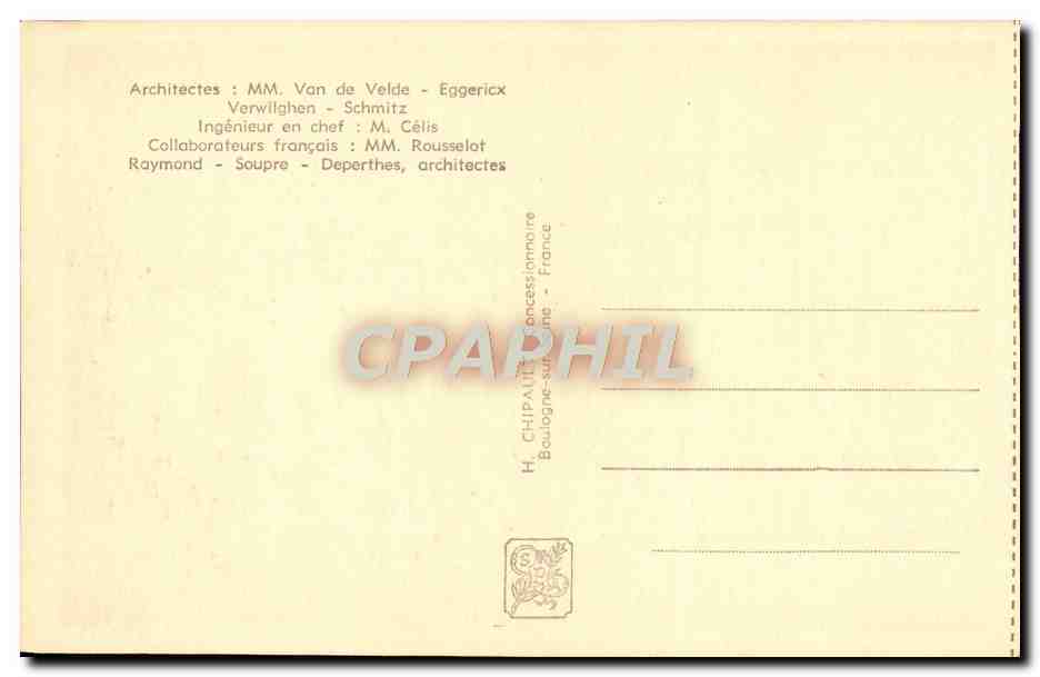 CPA Paris Exposition Internationale 1937 Pavillon de la Belgique Tout Eiffel — Rückseite